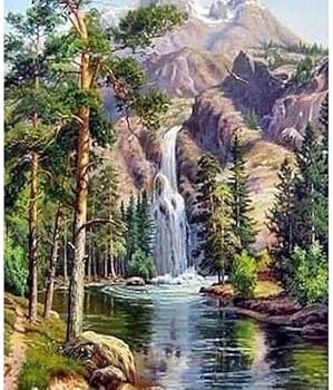 絵画手書き油絵川の風景0号